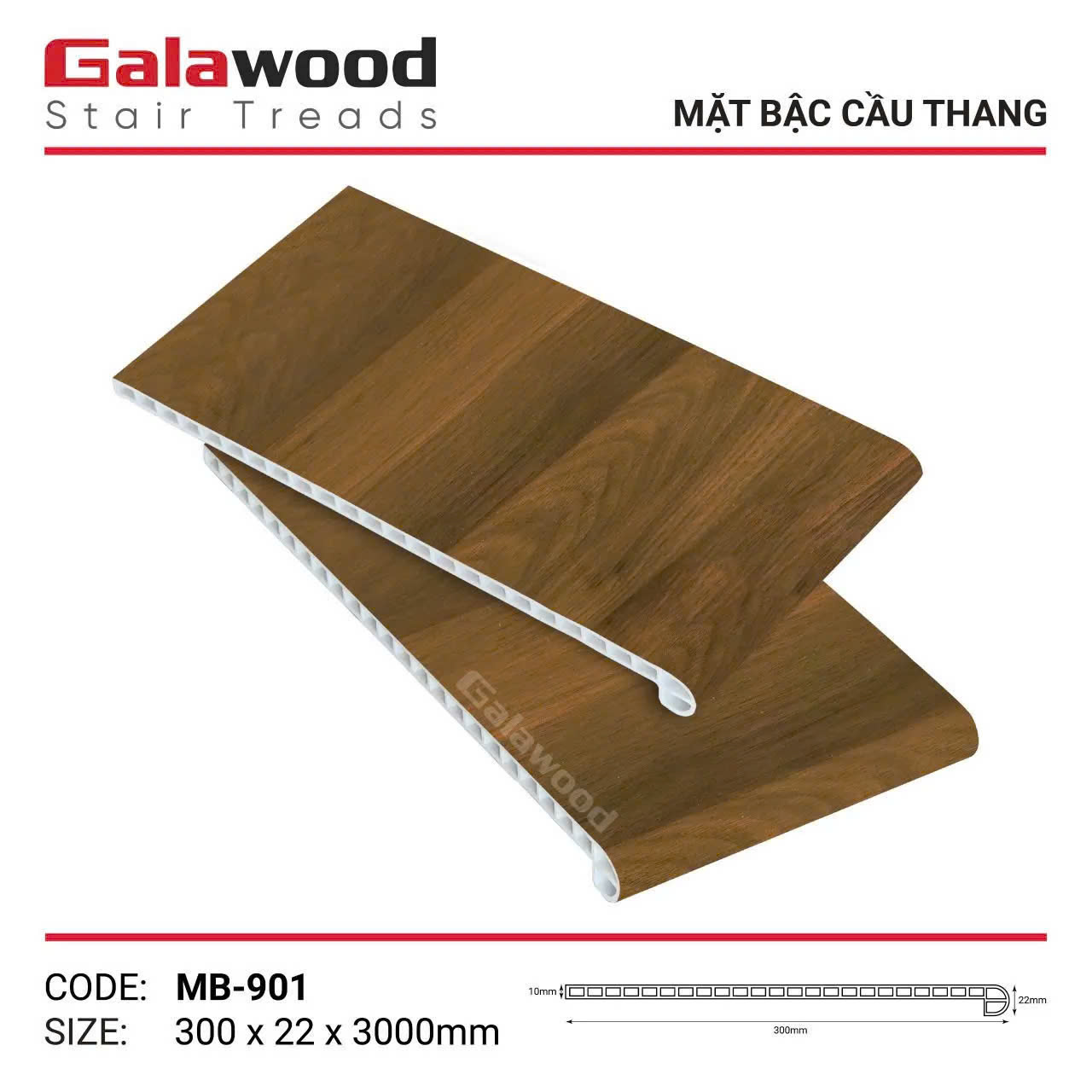 Mặt Bậc Cầu Thang Nhựa Giả Gỗ Galawood MB-901